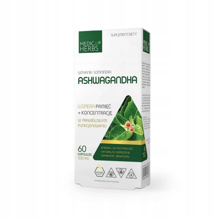 Ashwagandha 500 mg 60 kapsułek - Medica Herbs
